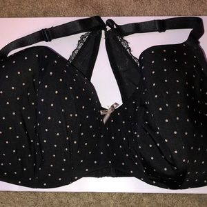Gorgeous Cacique Lightly Lined Balconette 42DDD Black/Gold with lace halter